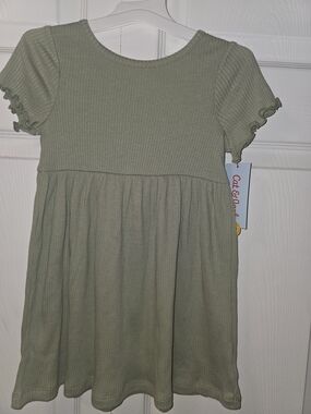 Cat & Jack Light Sage Ribbed Flutter-Sleeve Dress